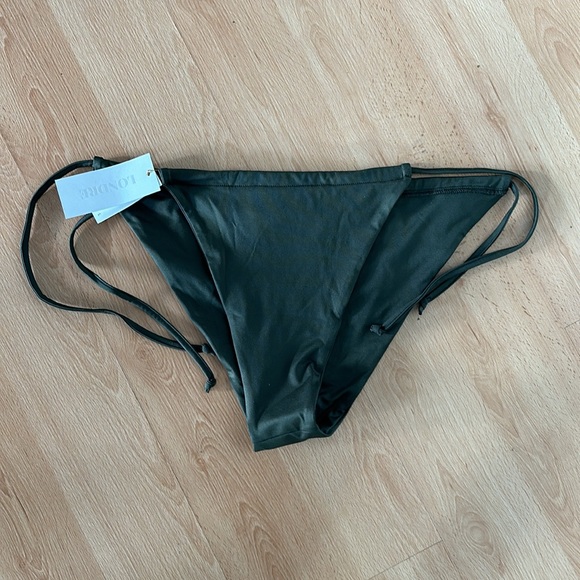 NWT Londre ruched drawstring bikini bottoms deep forest large - Picture 2 of 5